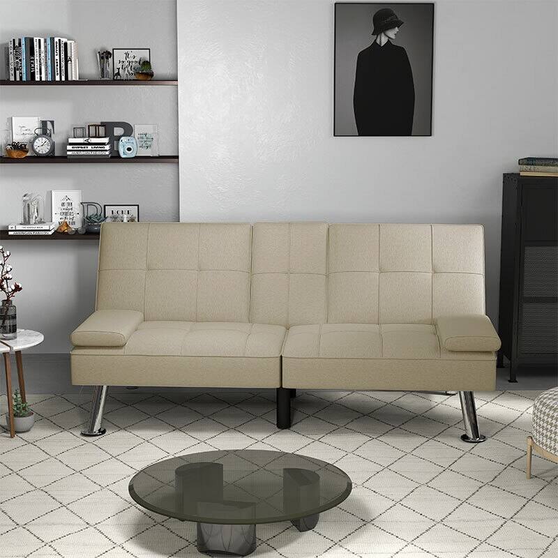 Linen Upholstered Modern Convertible Folding Futon Sofa Bed for Compact Living Space