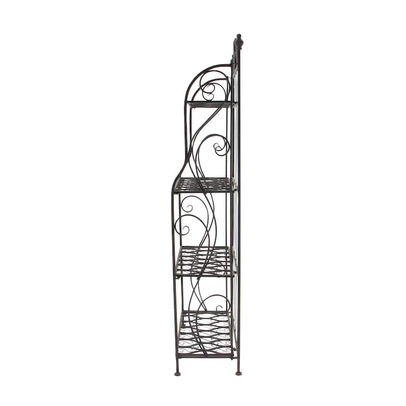 Metal Scroll Indoor Outdoor Tall Folding 4 Shelf Bakers Rack - Black - Roche River Decor