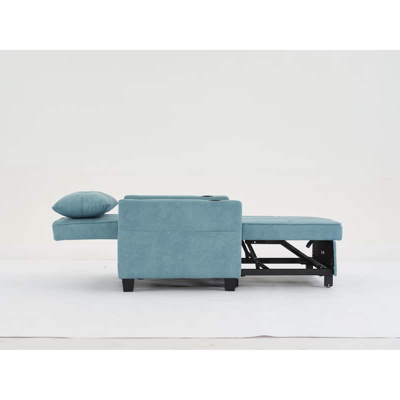 Tech Cloth Convertible Futon Armchair Bed with USB Ports, 3-Position Backrest and Built-in Storage