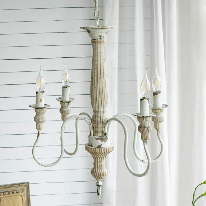 4 Light Wood Chandelier (Bulb Not Included)