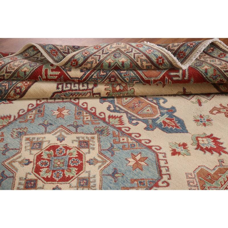 Geometric Kazak Oriental Area Rug Hand-Knotted Traditional Wool Carpet - 8'5"x 11'4"