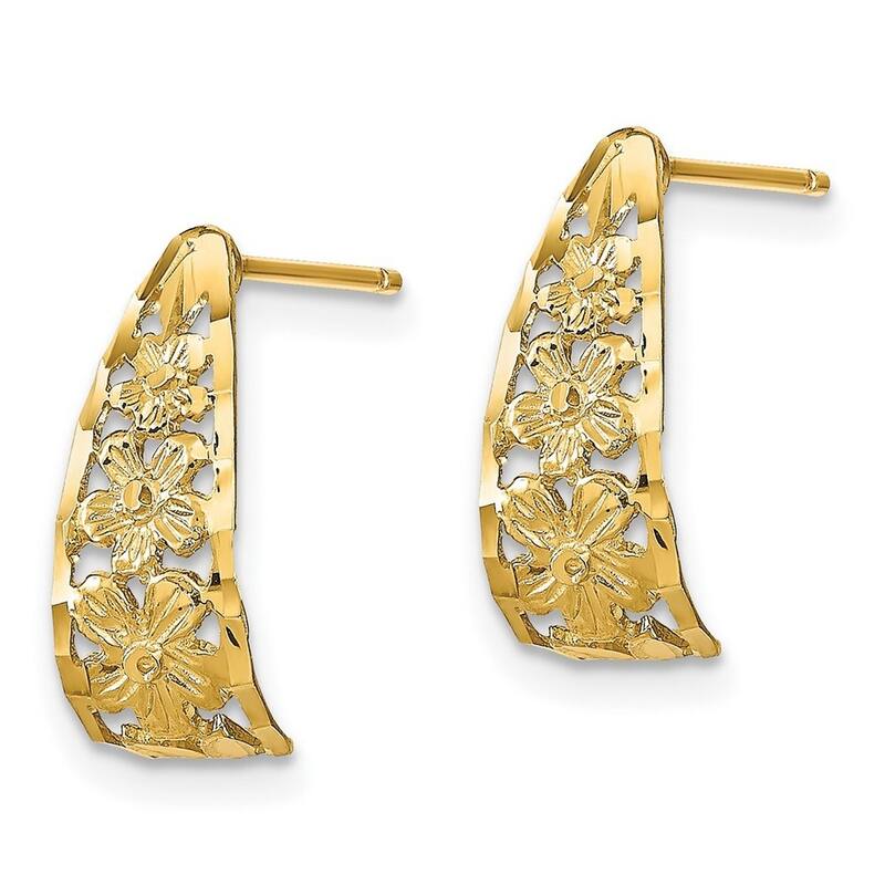 Curata 14k Gold Flower Tiered Sparkle Cut Edge and Post Earrings Cut out - 17x6mm Wide