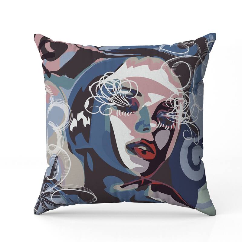Face Pop Art Faux Suede Reversible Throw Pillow Blue and Pink