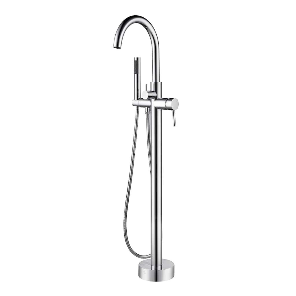 Highflow Freestanding Tub Filler with Swivel Spout and Handshower Chrome