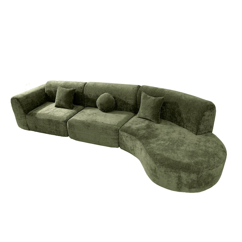 Christopher Knight Home - Curved 140" Upholstered Sectional Sofa with High-Density Fully Compressed Sponge and Chaise Lounge