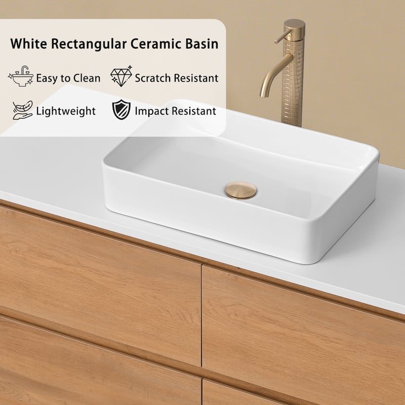 Sylphar 48 inch Toffee Oak Floating Bathroom Vanity with White Quartz Top