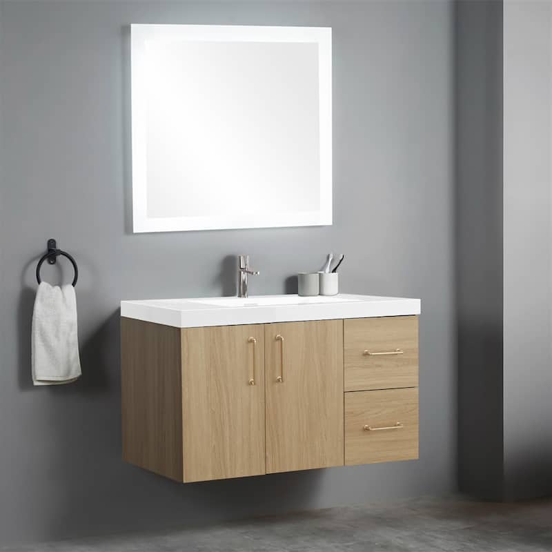 AlbyonD 24" 30" 36" Floating Bathroom Vanity with Sink and Faucet, Natural Oak