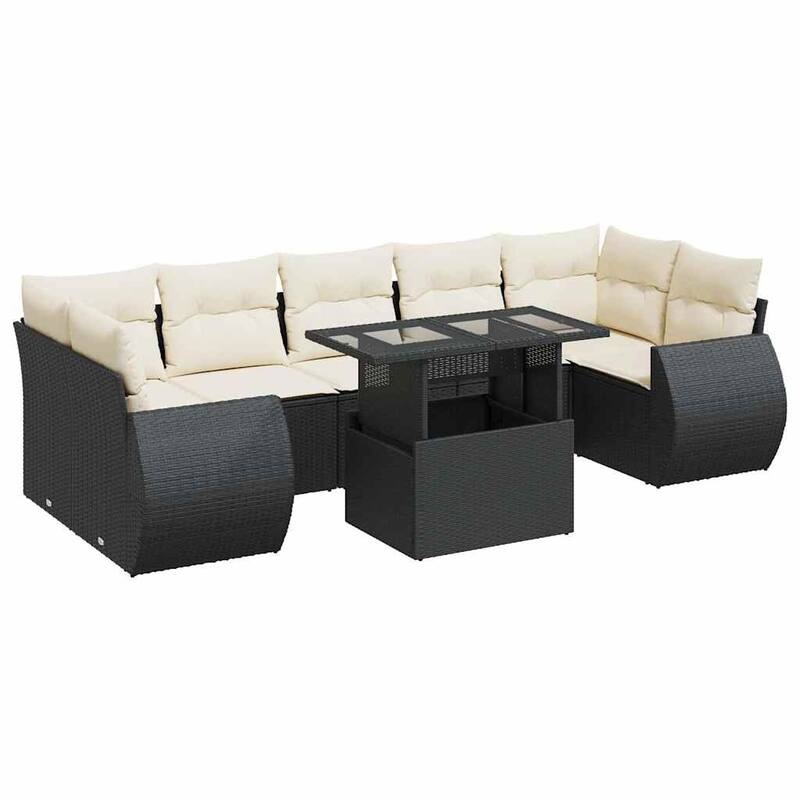 vidaXL Patio Sofa Set with Cushions Outdoor Furniture 8 Piece Poly Rattan - 24.4 x 24.4 x 27.2