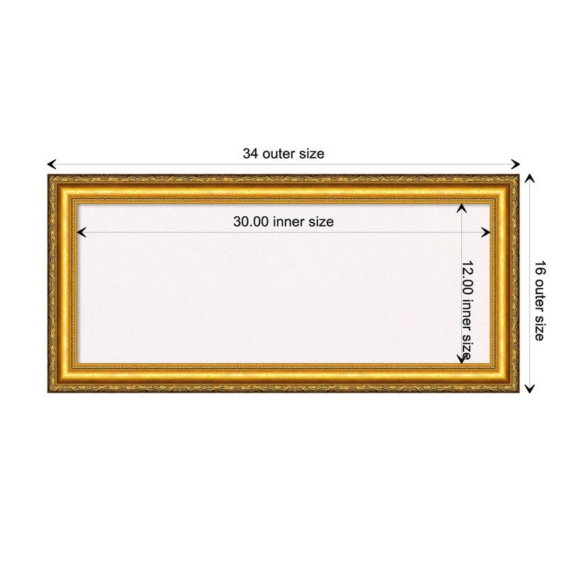 Colonial Embossed Gold Wood Framed White Corkboard Bulletin Board - Board Size 30x12