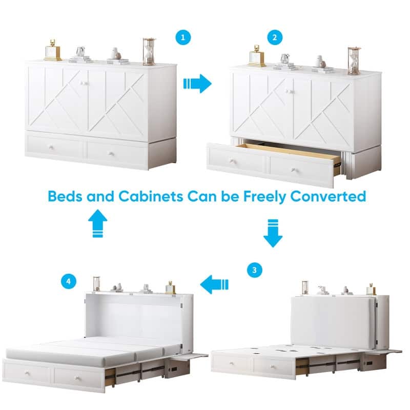 Mixoy Modern Queen Murphy Bed Chest with Mattress and USB ports
