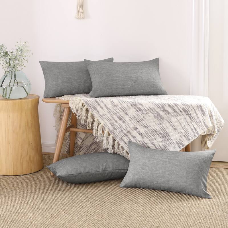 Deconovo 4-Pack Faux Linen Throw Pillow Covers with Hidden Zipper - 12x20 Inch - Grey