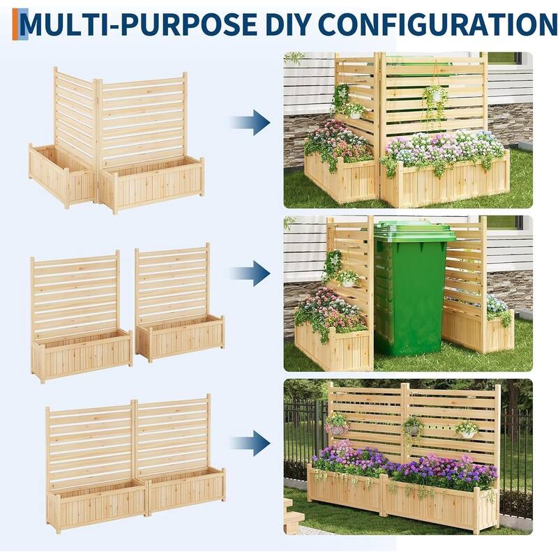 2-Pack 34x40 Inch Solid Wood Privacy Fence Panels with Planter Box - Outdoor AC Unit Cover and Decorative Garden Screen