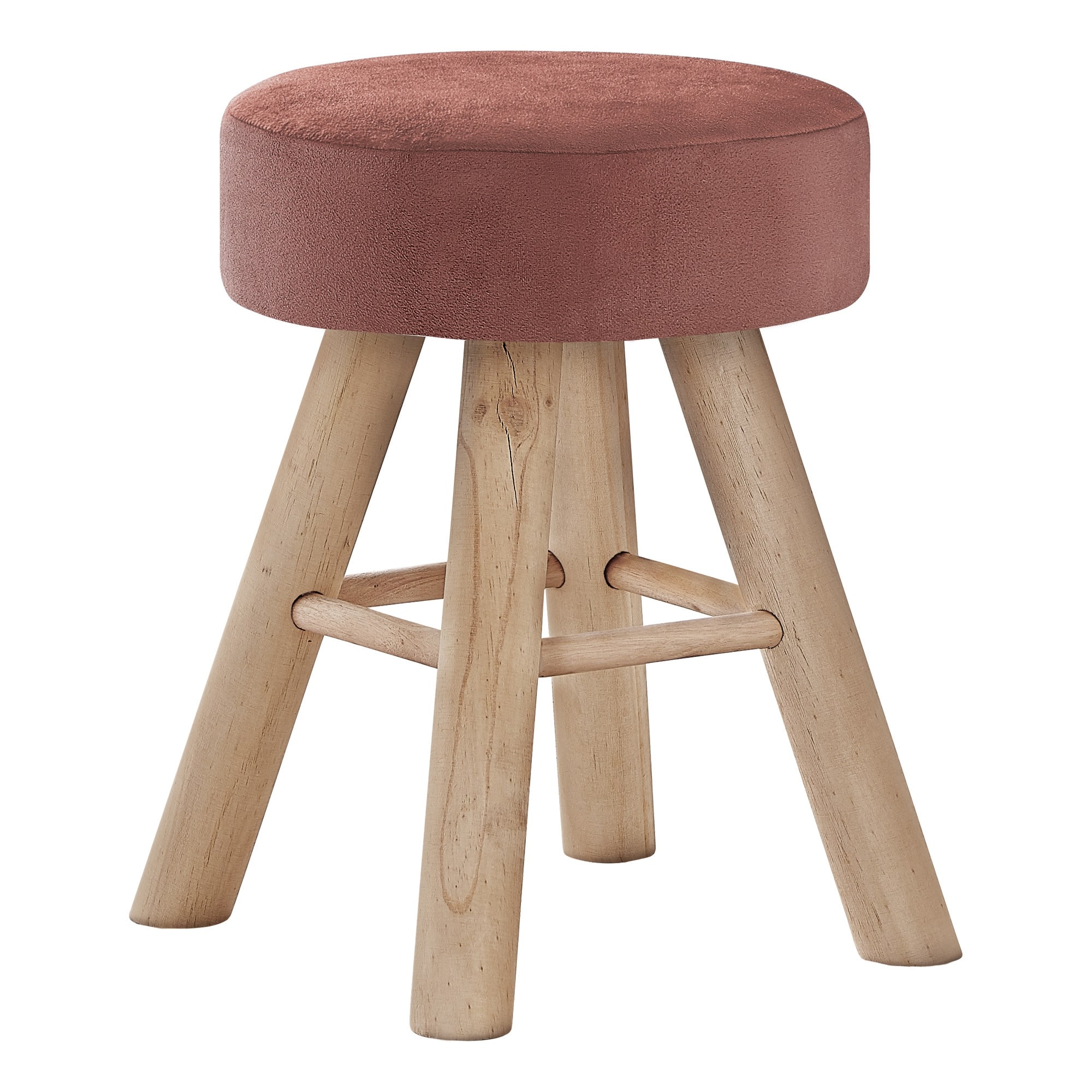 HomeRoots 12" Pink Velvet And Natural Round Ottoman