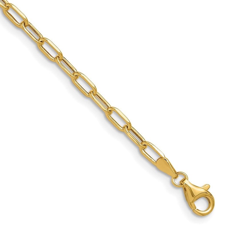 Curata 14k Yellow Gold 3mm Semi solid Beveled Paperclip Chain BraceletOptions: 7" 8"