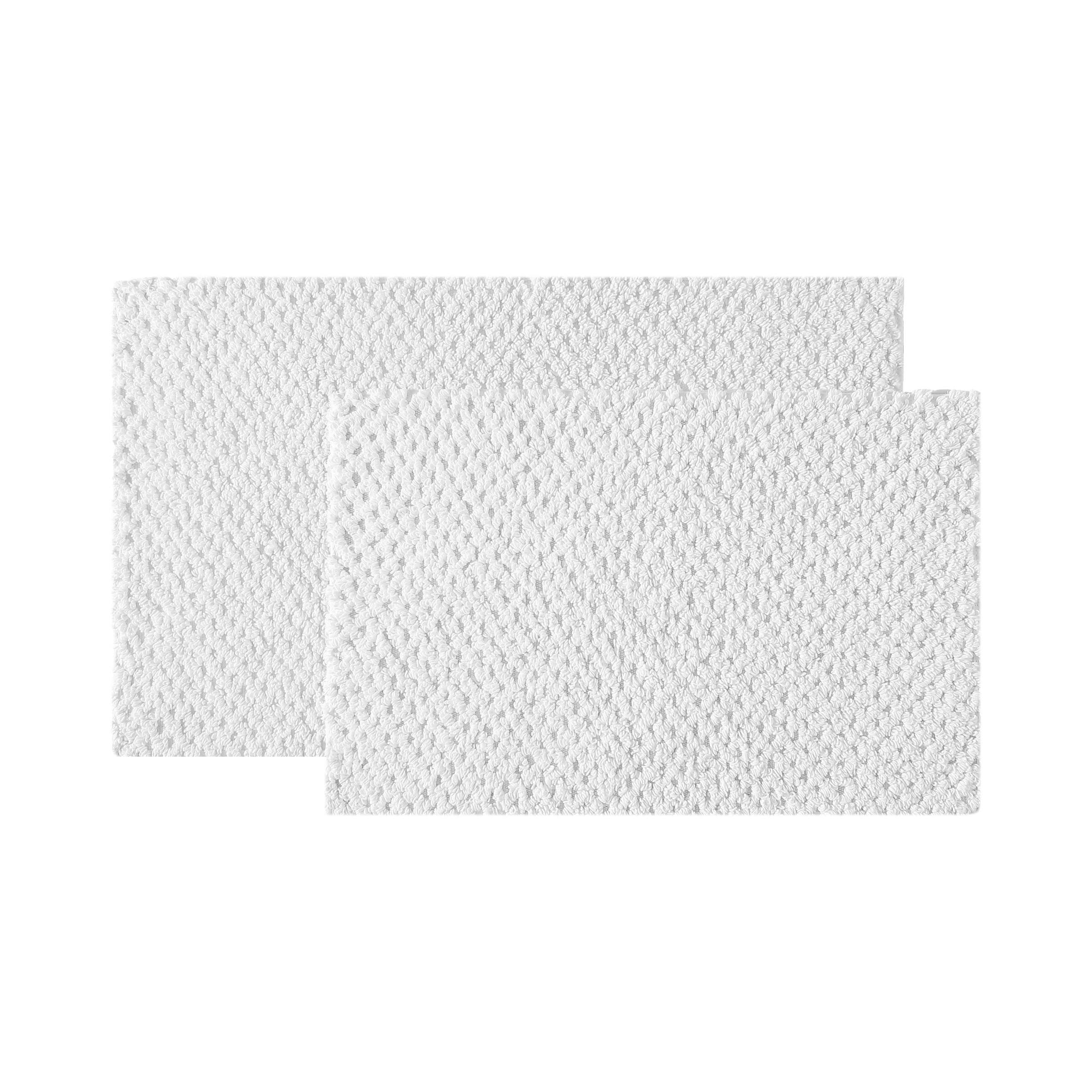 Vera Wang Fine Trellis Solid Cotton Reversible White Bath Rug 2Piece