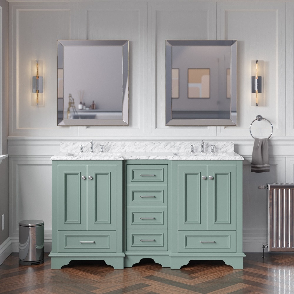 KitchenBathCollection Nantucket 60" Double Bathroom Vanity with Carrara Marble Top