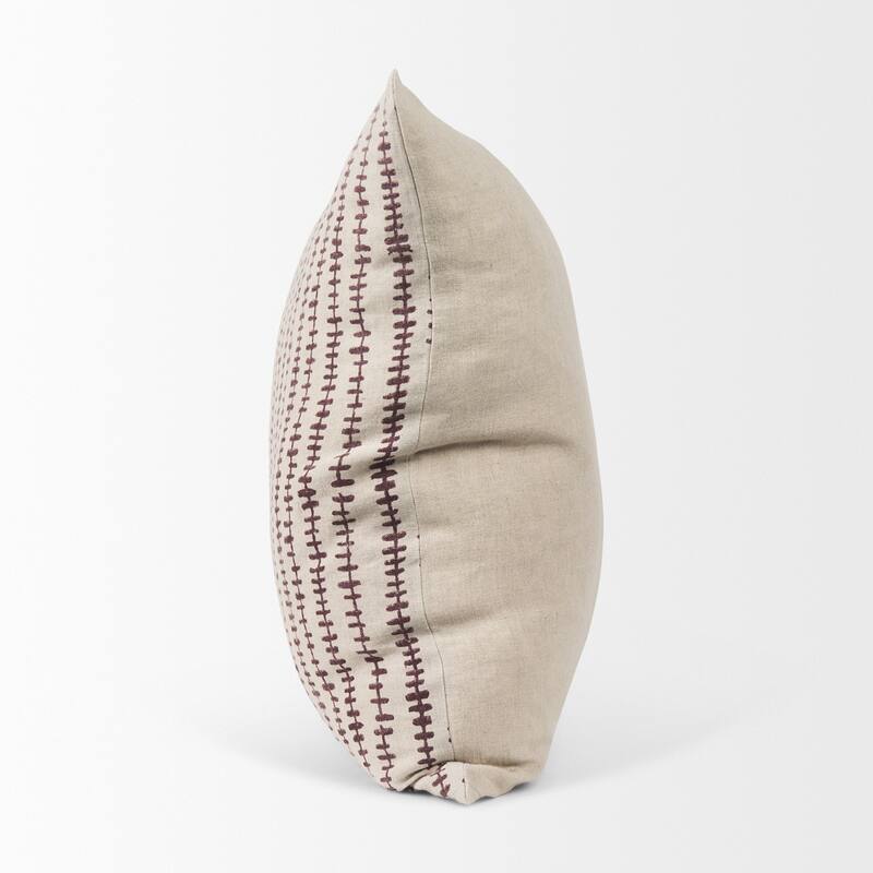 Jenna Beige w/ Merlot Print Linen Square Decorative Pillow Cover