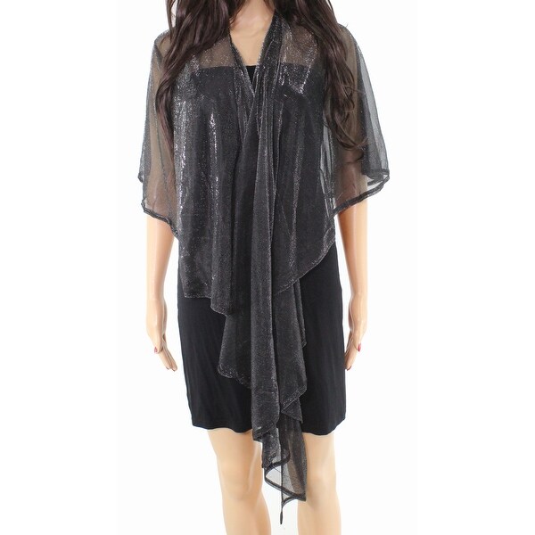 Cejon Scarves Wraps Black One Size Shawl/Wrap Draped Metallic Sheer