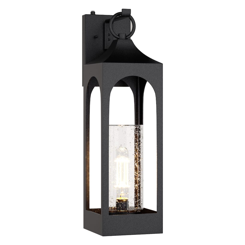 1-Light Matte Black Finish Outdoor Wall Light with Clear Seeded Glass