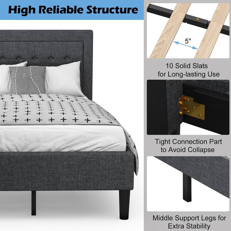 Costway Twin Size Upholstered Bed Frame Button Tufted Headboard