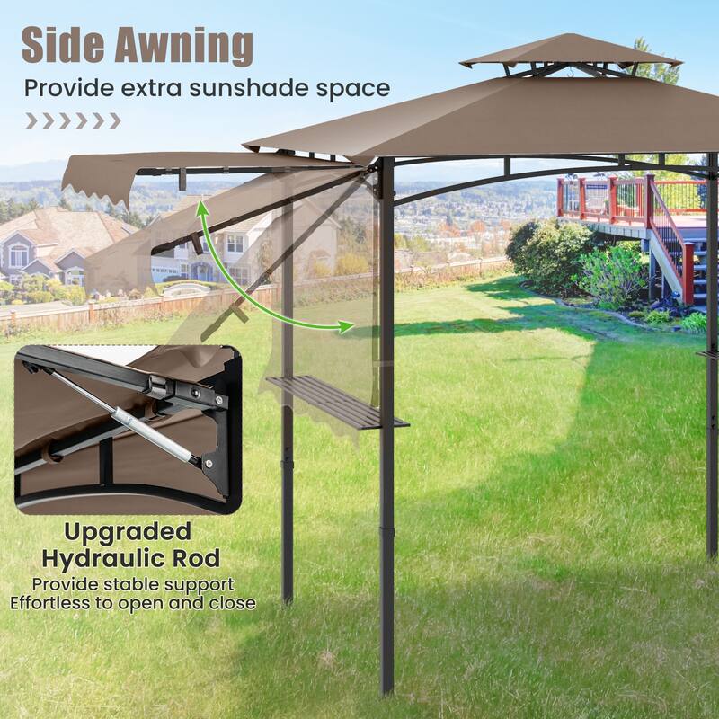 11 x 5 Feet Outdoor BBQ Shelter with Vented Canopy and Side Awning Hanging Hooks and Metal Frame Base