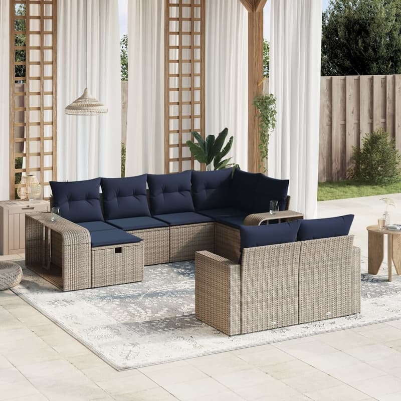 vidaXL Patio Sofa Set with Cushions Outdoor Conversation Furniture Poly Rattan - 21.7" x 24.4" x 27.2" - Gray without table