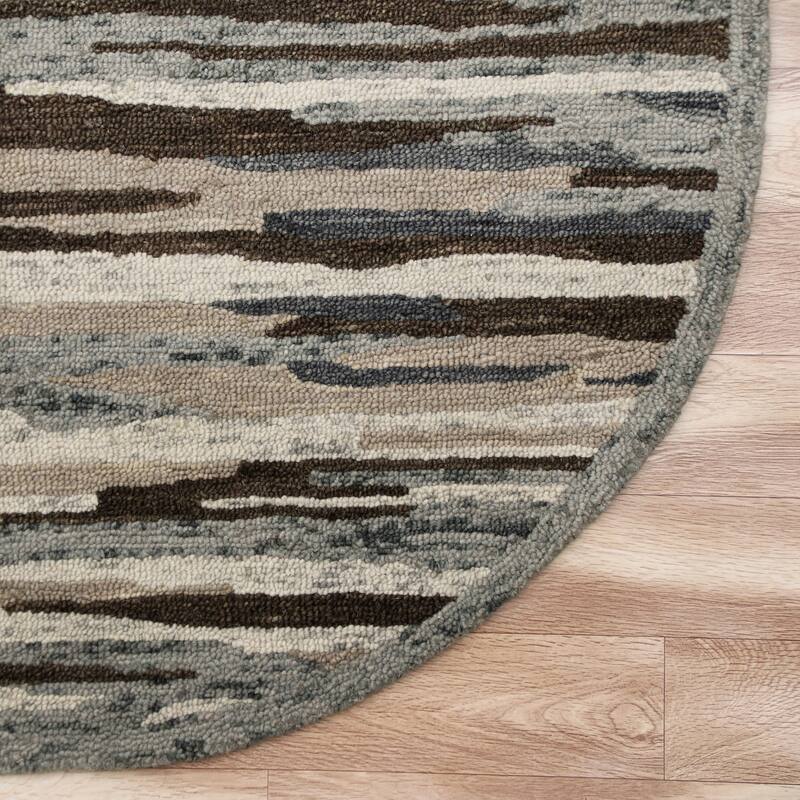 Suino Grey/Brown Camouflage Hand-Tufted Wool Round Area Rug by Sevita