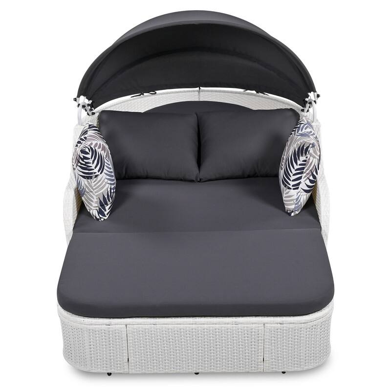 Outdoor PE Rattan Daybed Sunbed w/Adjustable Canopy, Double lounge