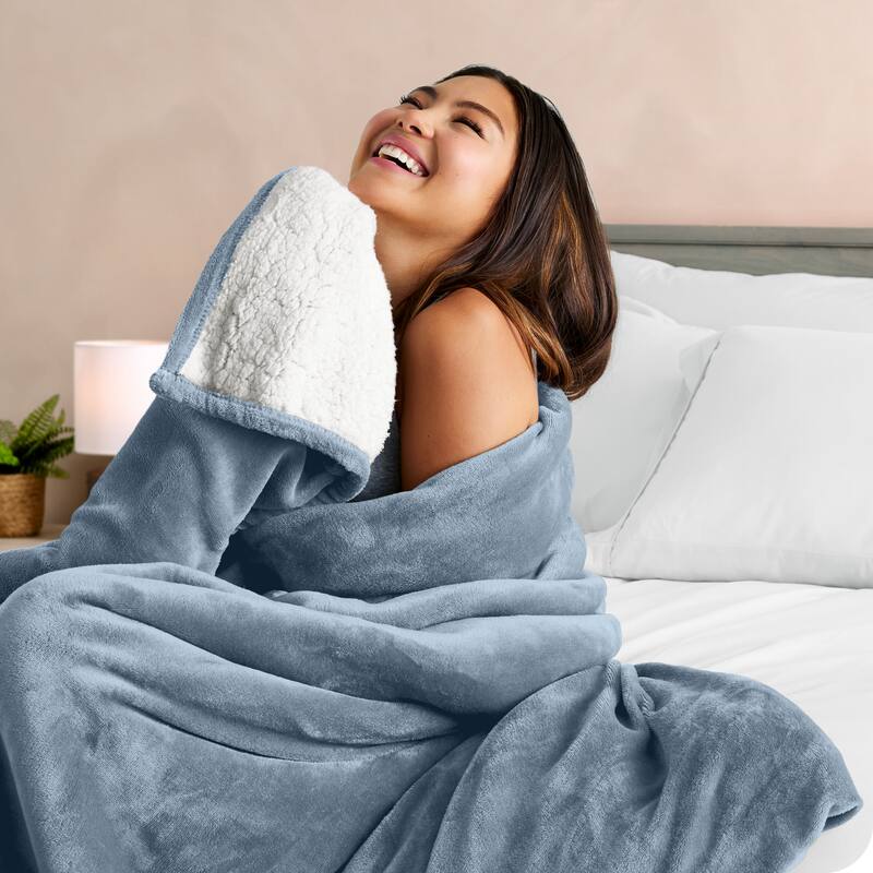Bare Home Sherpa Fleece Blanket - Reversible Plush Bed Blanket