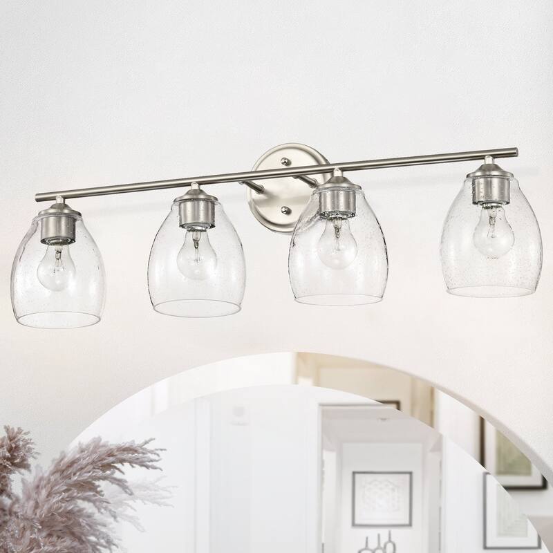 Brushed Nickel 3-Light/4-Light Vanity Light with Bell-shaped Seedy Glass Shades - 4-Light