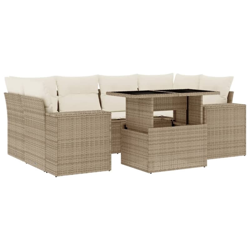 vidaXL Patio Sofa Set with Cushions Outdoor Furniture 7 Piece Poly Rattan - 24.4 x 24.4 x 27.2