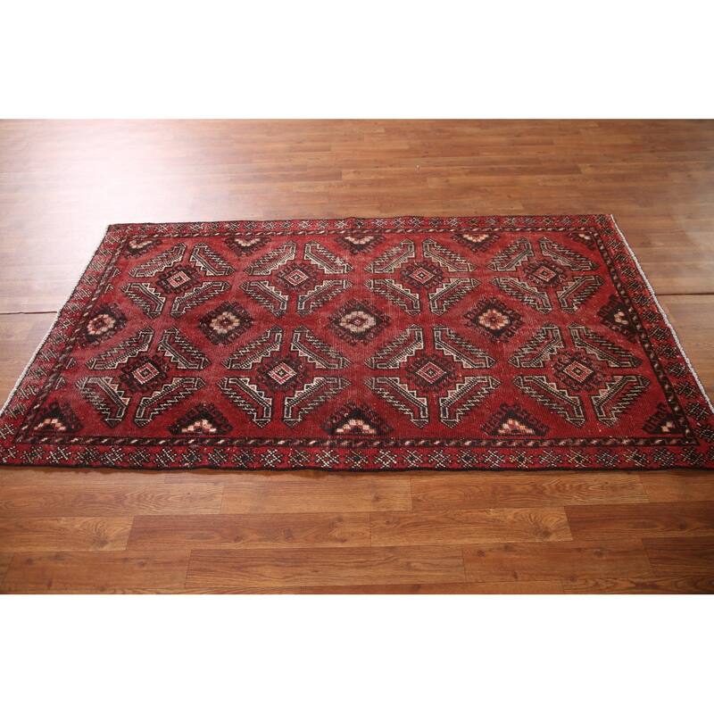 Geometric Balouch Persian Vintage Area Rug Hand-knotted Wool Carpet - 3'6"x 6'3"