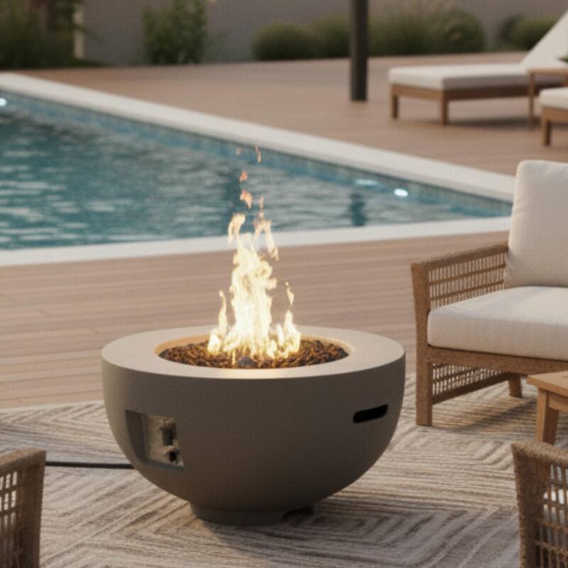 GDFStudio - 28" Outdoor Round Magnesium Oxide Fire Pit Bowl