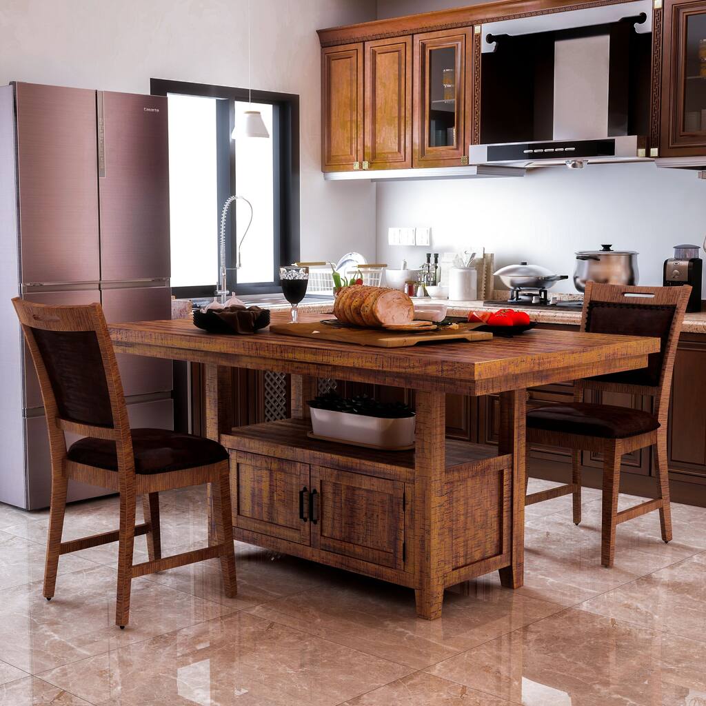 Venta Rustic Light Walnut Wood 1-Shelf 3-Piece Kitchen Island Set by Furniture of America