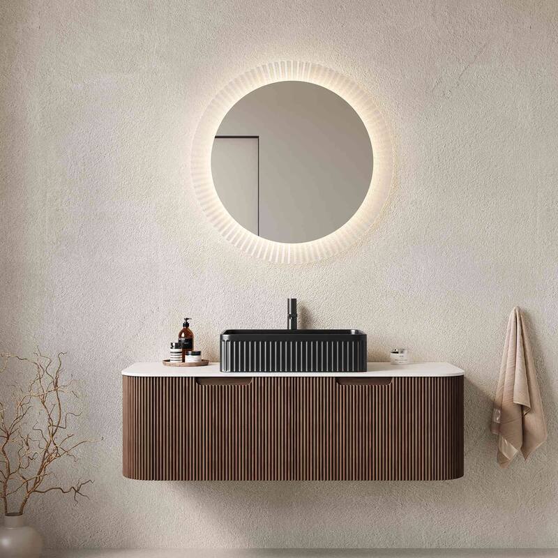 Wall Mounted Striped Bathroom Storage Cabinet with Sink