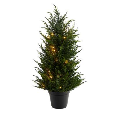 18" Cedar Artificial Tree with LED Lights UV Resistant - 6"