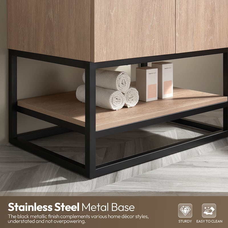 Alistair Single Bath Vanity with White Grain Stone Top & Mirror