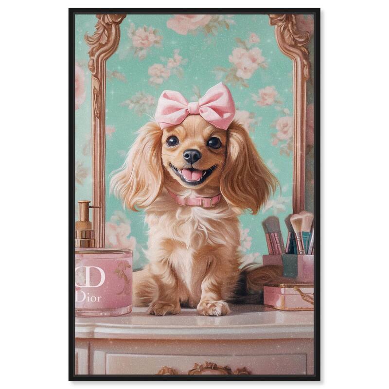 Cute Doxxie at the Vanity Canvas by Art Remedy - Black - 36" x 54"