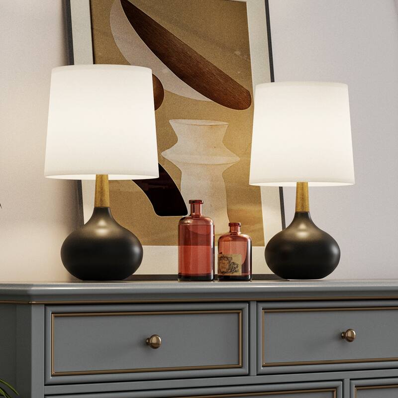 Maxax 14'' Ceramic And Wood Modern Table Lamp Set For Living Room/bedroom (Set of 2)