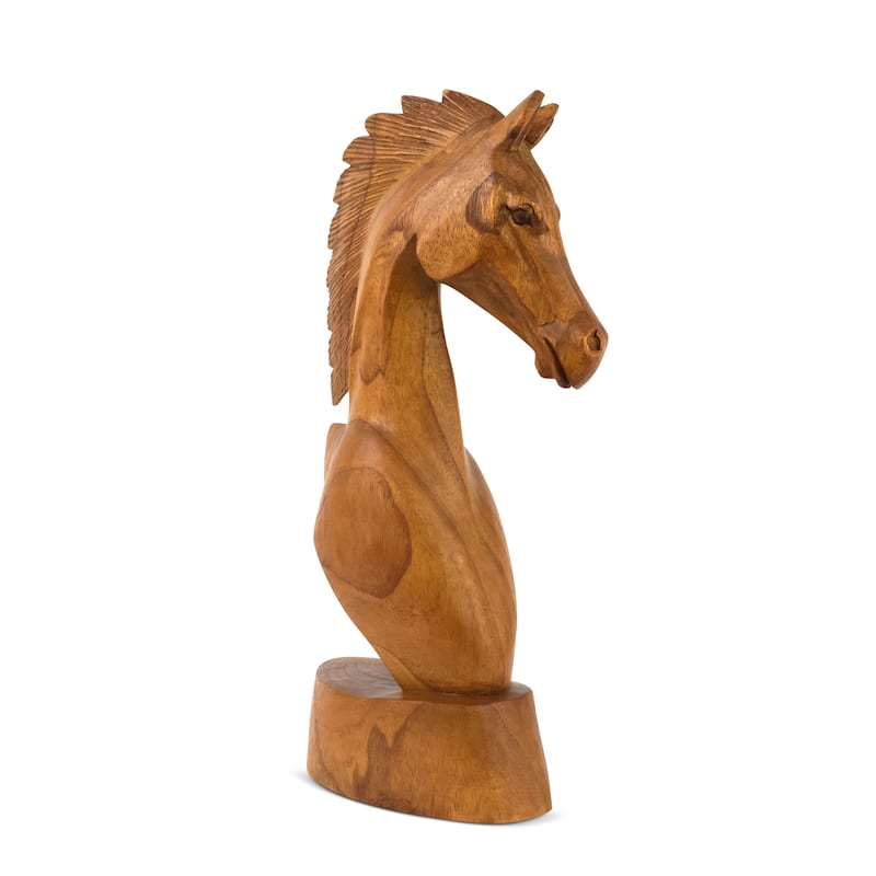 Wooden Hand Carved Horse Head Statue Sculpture Handcrafted Handmade Wood Decorative Home Decor Accent Decoration