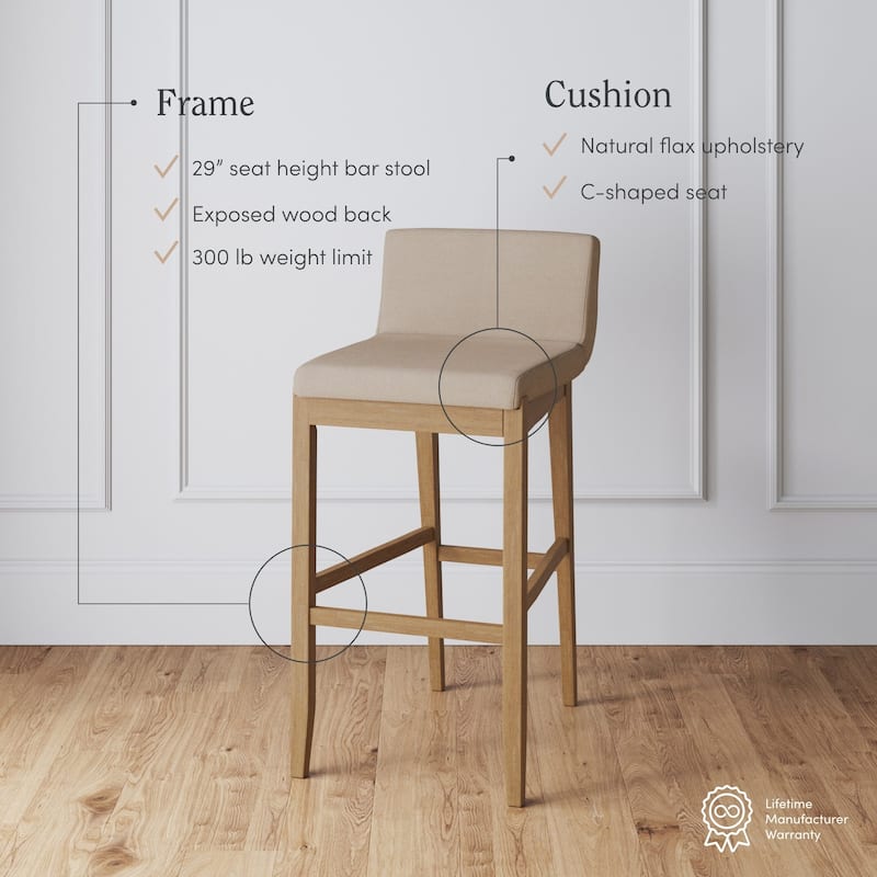 Gracie Modern Bar Stool, Boucle Upholstered Chair and Brushed Wooden Legs