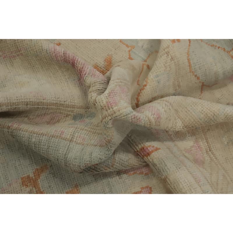 Handmade Wool Oushak Vegetable Dye Large Rug, Floral Geometric Carpet - 14' 0'' X 10' 3''
