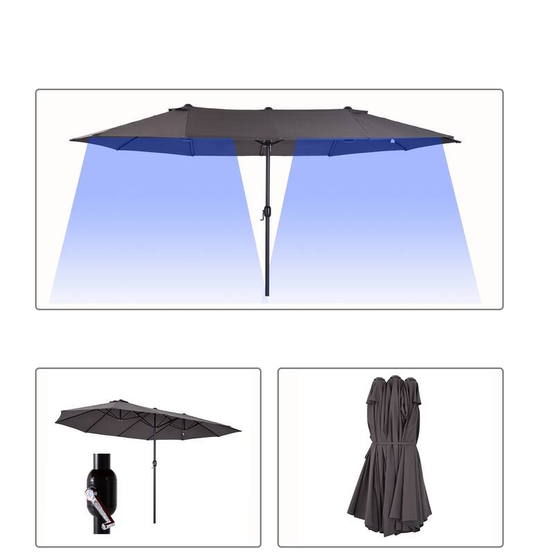 Outsunny 15-foot Steel Rectangular Double Sided Market Umbrella