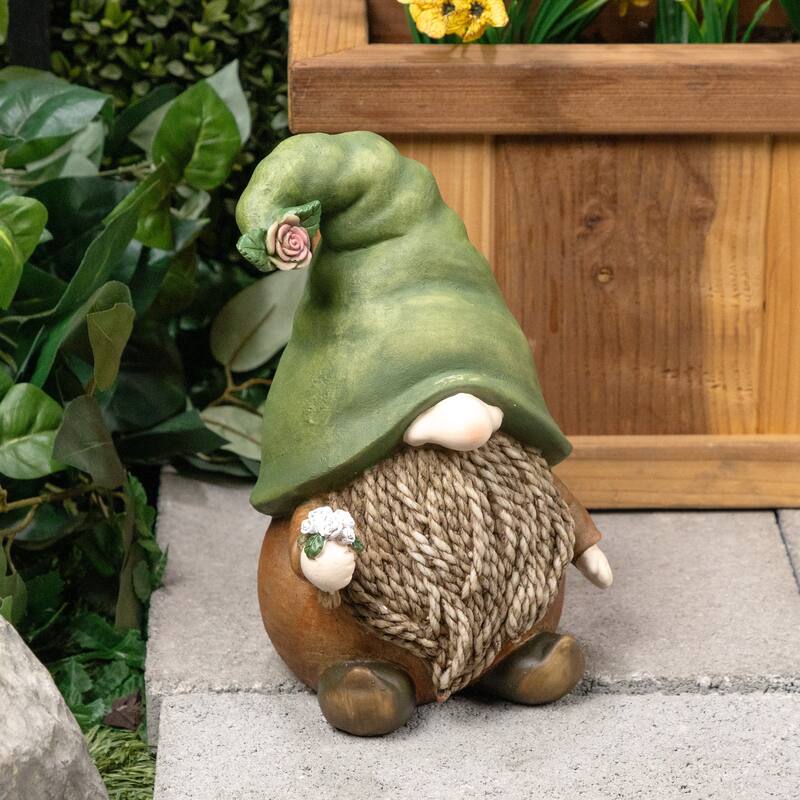 Gnome with Green Hat Holding a Flower