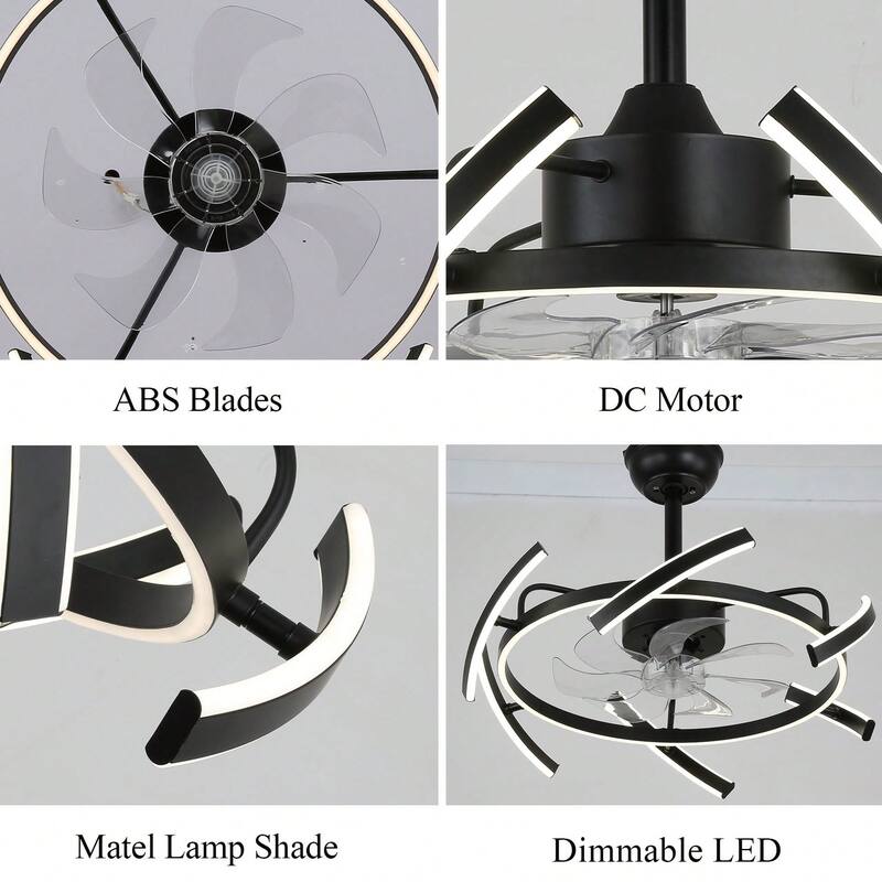 Cusp Barn 24-Inch Dimmable LED 6-DIY Shape Smart Ceiling Fan With Light, 6-Speed Reversible Ceiling Fan Light With Remote