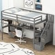 preview thumbnail 17 of 25, Wooden Twin Size Loft Bed wtih Rectangle Desk Underneath and Double Storage Drawers, Side Staircase Built-in Storage