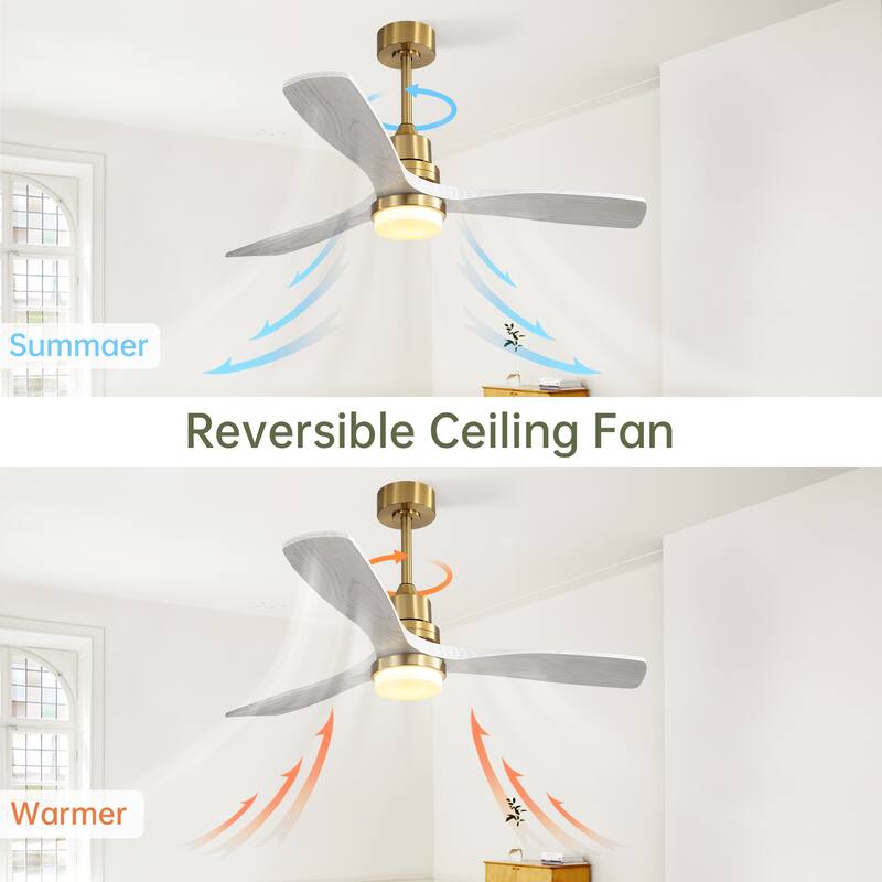 Indoor 52 Inch Ceiling Fan With Dimmable Led Light 6 Speed Remote 3 Wood Blade Reversible DC Motor For Living Room