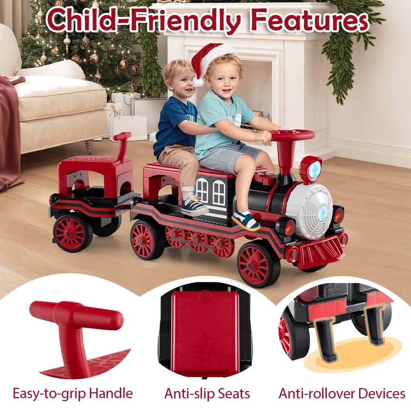 Costway 3-Seater Ride on Train Set Trackless, 12V Ride on Toy Car with - See Details