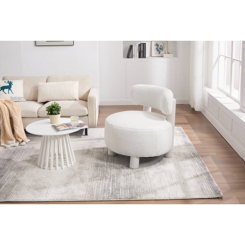 Teddy Fabric Armless Accent Chair, Upholstered Lounge Reading Chair, Side Chair with Curved Backrest & Solid Wood Legs