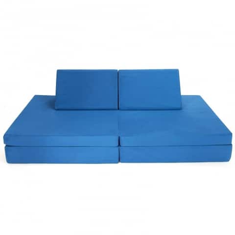 4-Piece Convertible Kids Couch Set with 2 Folding Mats - 66" x 33" x 5.5" (L x W x H)